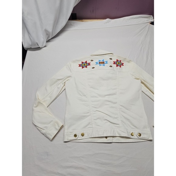Ralph Lauren Women's White Jean Trucker Southwestern Jacket Size Med Beaded - Picture 14 of 16